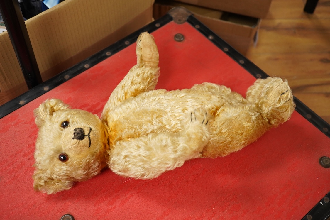 An English 1930s teddy bear and a Paddington Bear by Gabrielle Designs with original labels